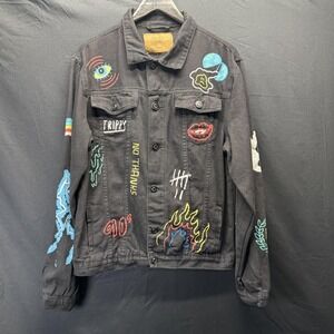 Rue21 Jacket Mens Large Black Denim Expand Your Horizons Graphic Streetwear